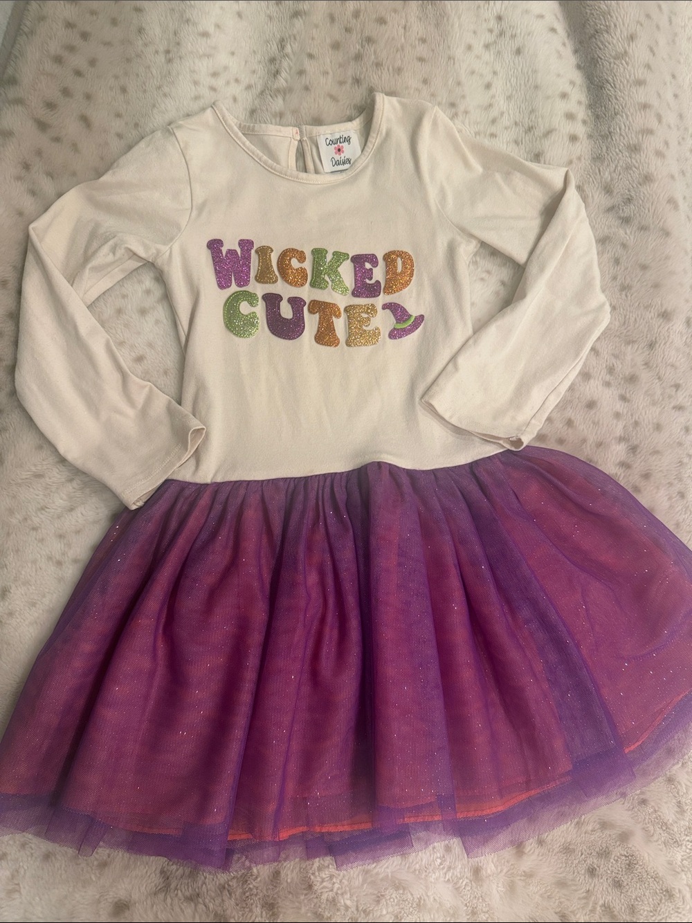 Wicked Cute White & Purple Glitter Tulle Girls Halloween Dress